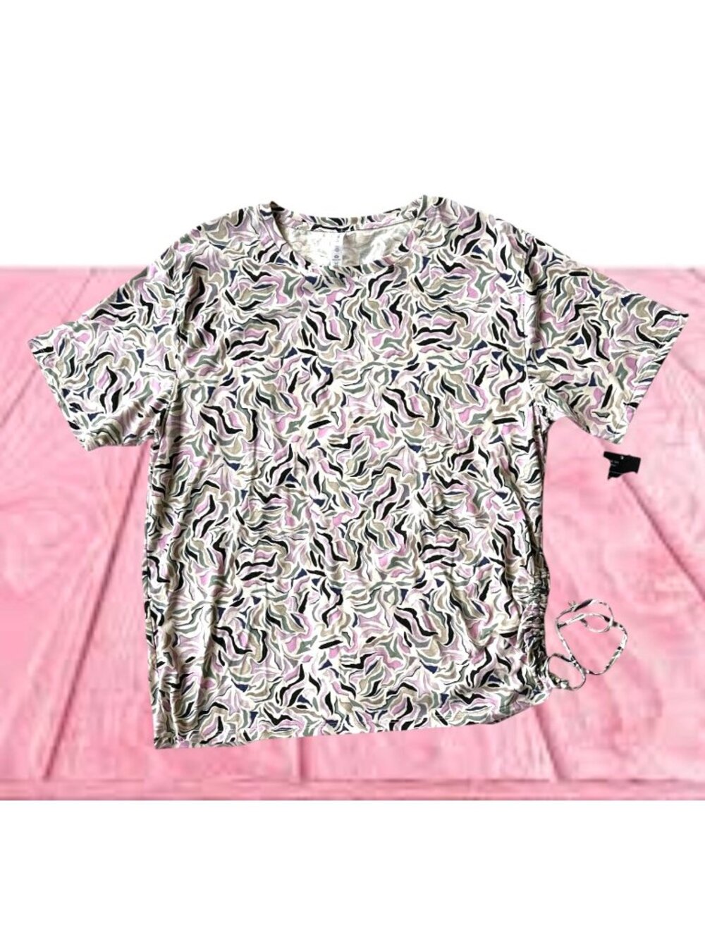 NWT Kinesis Printed Short Sleeve Ruched Side Tee Top  XL - Multi Omega Casual